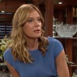 Phyllis’s blue ring detail dress on The Young and the Restless Phyllis’s blue ring detail dress on The Young and the Restless