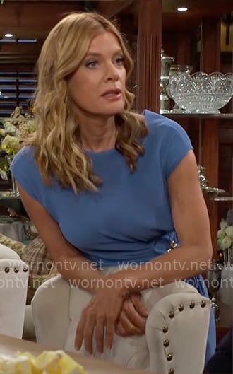 Phyllis’s blue ring detail dress on The Young and the Restless Phyllis’s blue ring detail dress on The Young and the Restless