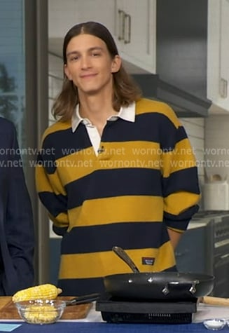 Pierce Abernathy’s yellow stripe rugby shirt on Good Morning America