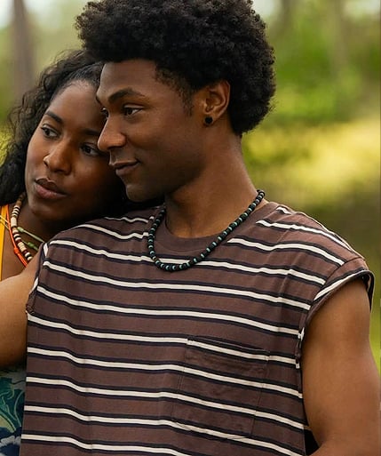Pope's brown striped muscle tee and necklace on Outer Banks