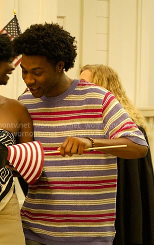 Pope’s purple striped knit tee on Outer Banks Pope’s purple striped knit tee on Outer Banks
