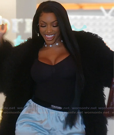 Porsha’s blue satin pants on The Real Housewives Ultimate Girls Trip Porsha’s blue satin pants on The Real Housewives Ultimate Girls Trip