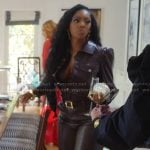 Porsha’s burgundy leather jacket and pants on The Real Housewives Ultimate Girls Trip Porsha’s burgundy leather jacket and pants on The Real Housewives Ultimate Girls Trip