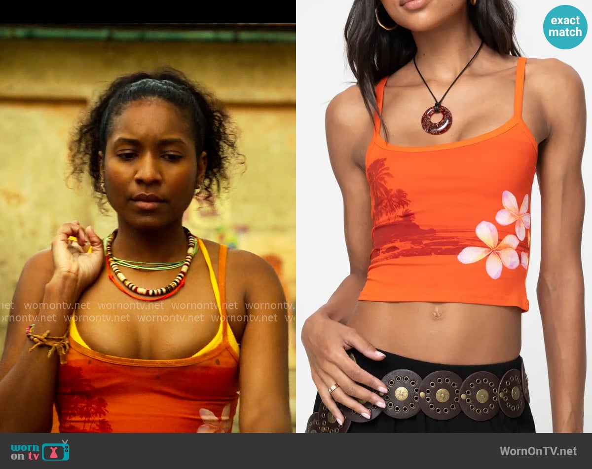 Princess Polly Sunset Crop Camisole worn by Cleo (Carlacia Grant) on Outer Banks Princess Polly Sunset Crop Camisole worn by Cleo (Carlacia Grant) on Outer Banks