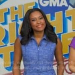 Rachel’s blue tweed jumpsuit on Good Morning America