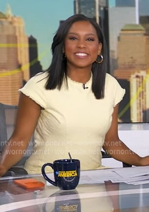 Rachel’s yellow tweed maxi dress on Good Morning America Rachel’s yellow tweed maxi dress on Good Morning America
