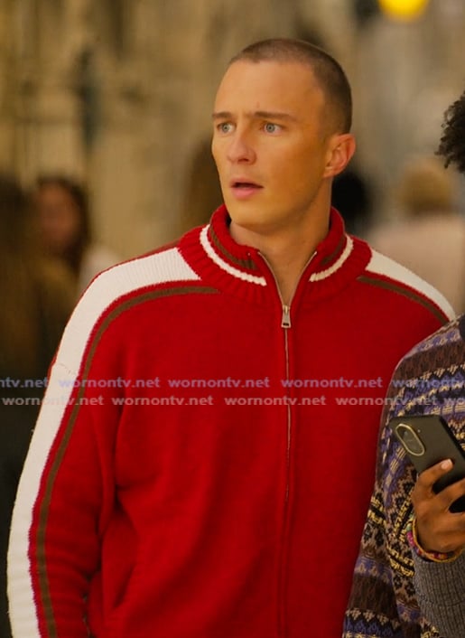 Rafe's red stripe sleeve sweater on Outer Banks