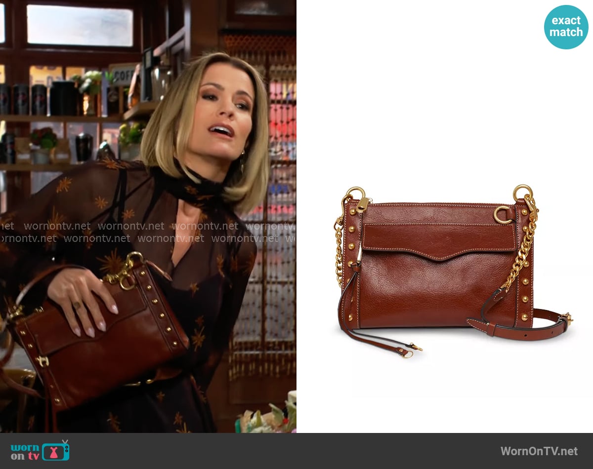 Rebecca Minkoff MAB Studded Leather Crossbody worn by Chelsea Lawson (Melissa Claire Egan) on The Young and the Restless