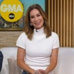 Rebecca’s white ribbed asymmetric top on Good Morning America