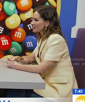 Rebecca's yellow short sleeve tweed blazer on Good Morning America