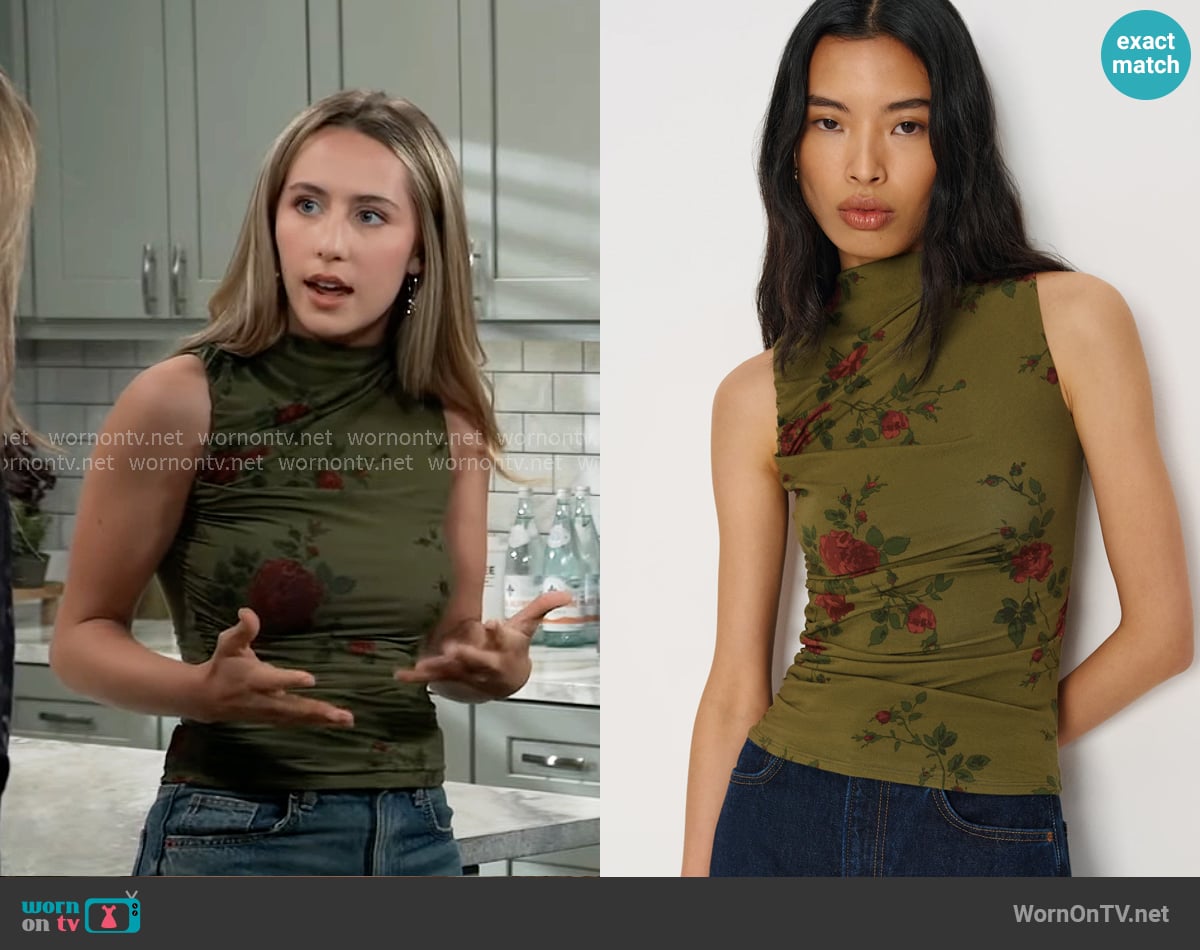 Reformation Marlo Top in Haiku worn by Josslyn Jacks (Eden McCoy) on General Hospital Reformation Marlo Top in Haiku worn by Josslyn Jacks (Eden McCoy) on General Hospital