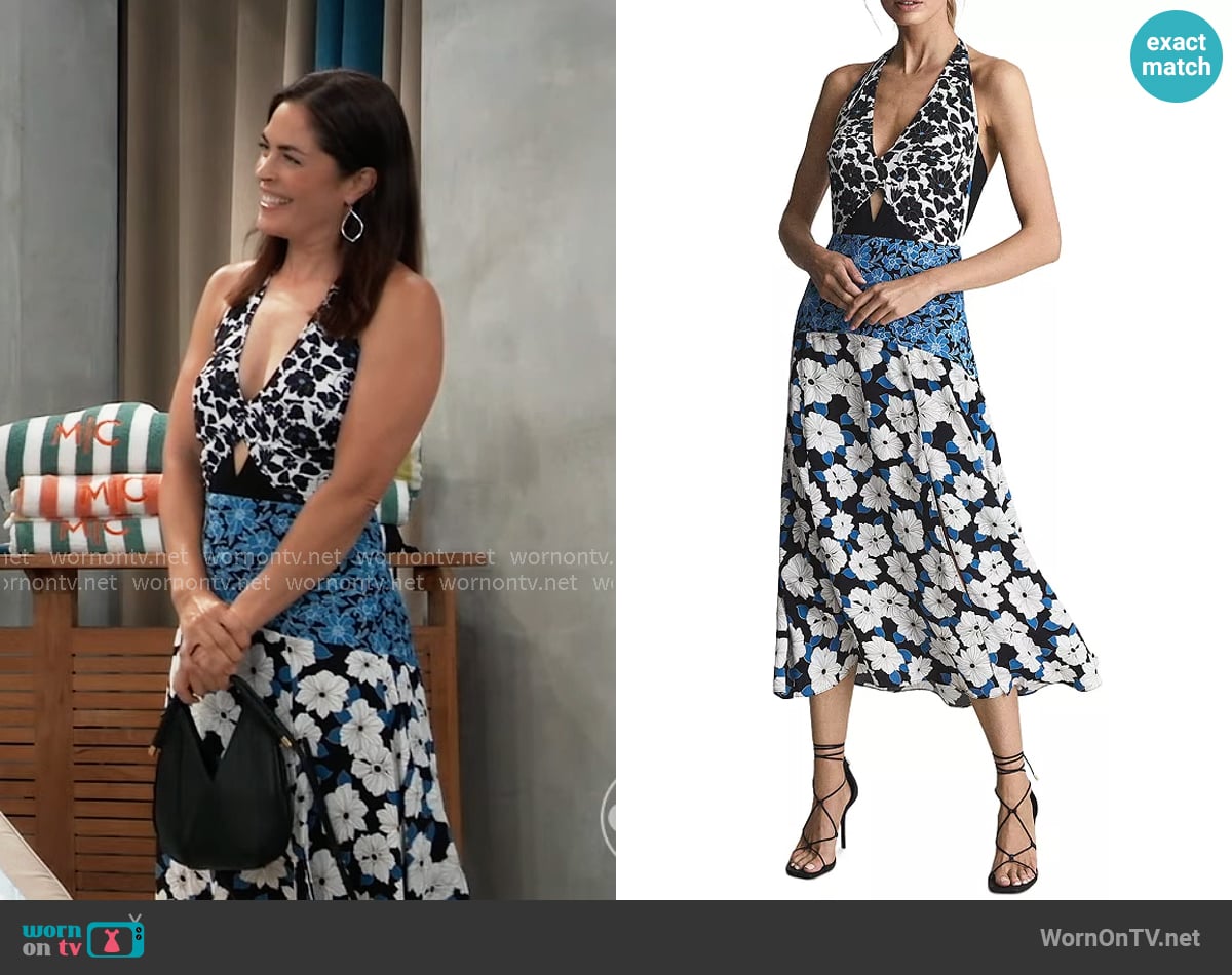 Reiss Mara Mix Print Resort Midi Dress worn by Britt Westbourne (Kelly Thiebaud) on General Hospital Reiss Mara Mix Print Resort Midi Dress worn by Britt Westbourne (Kelly Thiebaud) on General Hospital