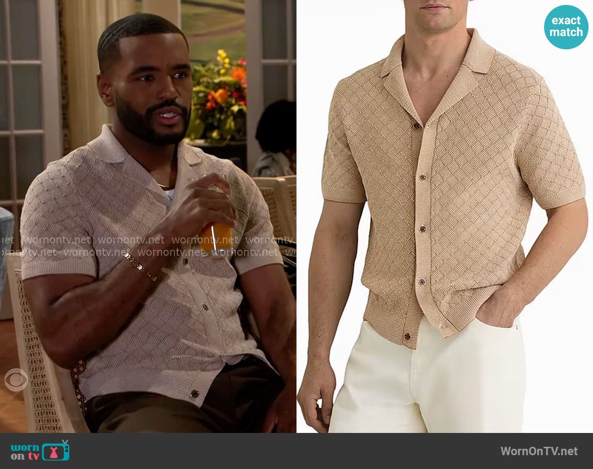 Reiss Textured Short Sleeve Woven Camp Shirt worn by Andre Richardson (Sean Freeman) on Beyond the Gates Reiss Textured Short Sleeve Woven Camp Shirt worn by Andre Richardson (Sean Freeman) on Beyond the Gates