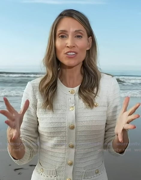 Rhiannon's white ribbed cardigan on Good Morning America