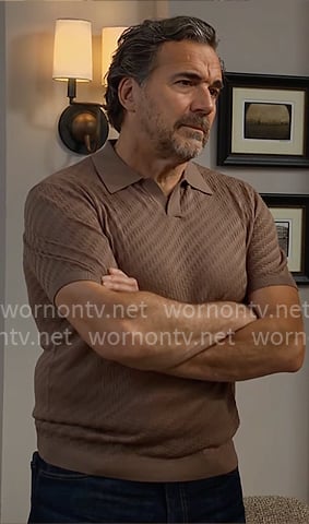 Ridge’s brown textured polo shirt on The Bold and the Beautiful