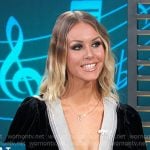 Rika T's black v-neck velvet dress on Access Hollywood