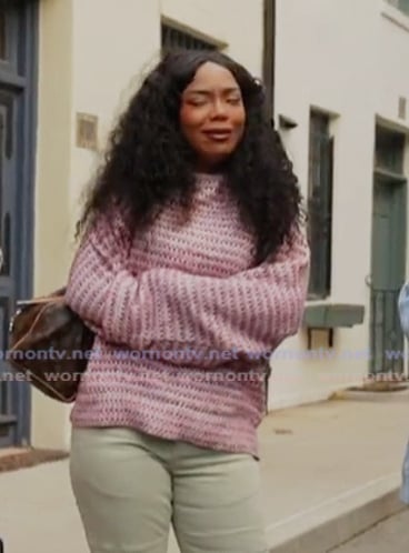Riley’s pink stripe knit sweater on Next Gen NYC