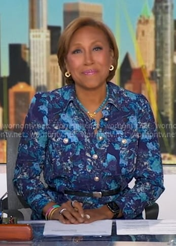 Robin’s blue printed shirtdress on Good Morning America