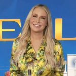 Sadie Murray’s yellow tropical print shirt on Extra