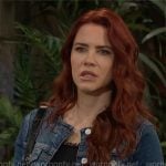 Sally’s black chain trim dress and denim jacket on The Young and the Restless