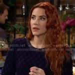 Sally’s navy blue textured sweater dress on The Young and the Restless Sally’s navy blue textured sweater dress on The Young and the Restless