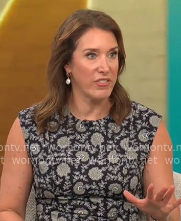 Sarah Gelman’s black floral midi dress on CBS Mornings Sarah Gelman’s black floral midi dress on CBS Mornings