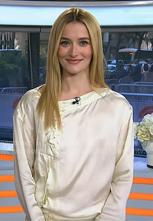 Sarah Pidgeon’s cream lace-up top and skirt on Today