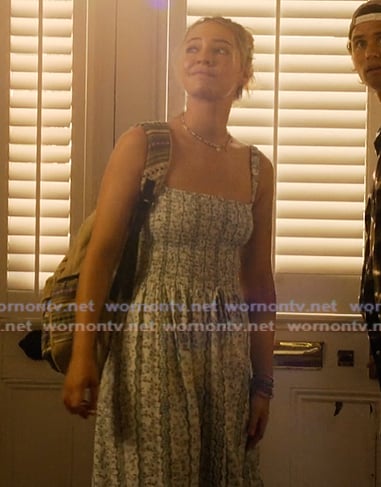 Sarah's green floral maxi dress on Outer Banks