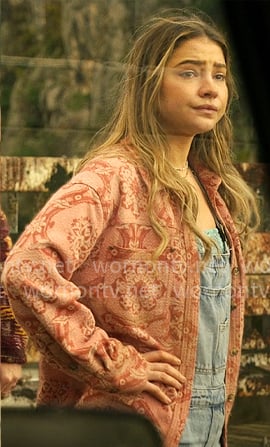 Sarah's pink printed jacket on Outer Banks