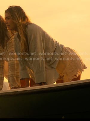 Sarah’s white eyelet shorts on Outer Banks Sarah’s white eyelet shorts on Outer Banks