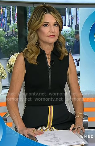 Savannah’s black sleeveless zip top and floral skirt on Today Savannah’s black sleeveless zip top and floral skirt on Today