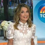 Savannah’s white lace top and black skirt on Today