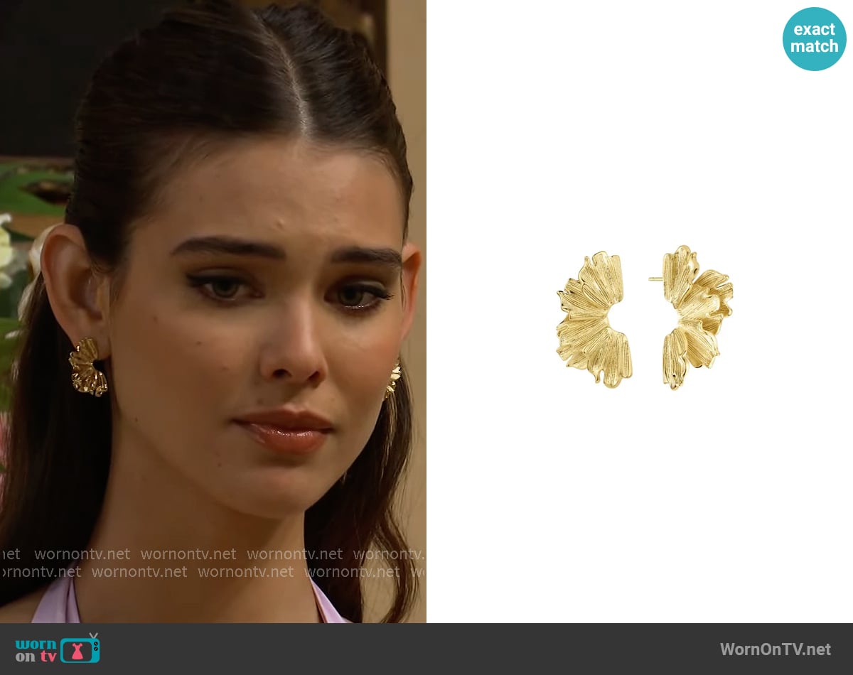 Set & Stones Lilah Flower Earrings worn by Electra Forrester (Laneya Grace) on The Bold and the Beautiful Set & Stones Lilah Flower Earrings worn by Electra Forrester (Laneya Grace) on The Bold and the Beautiful