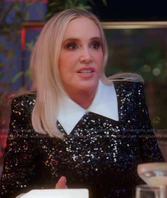 Shannon’s black sequin dress on The Real Housewives of Orange County Shannon’s black sequin dress on The Real Housewives of Orange County