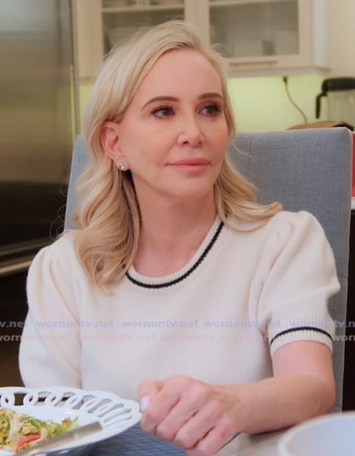 Shannon’s white short sleeve top on The Real Housewives of Orange County Shannon’s white short sleeve top on The Real Housewives of Orange County