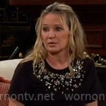 Sharon’s black crystal embellished top on The Young and the Restless Sharon’s black crystal embellished top on The Young and the Restless