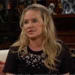 Sharon’s black crystal embellished top on The Young and the Restless Sharon’s black crystal embellished top on The Young and the Restless
