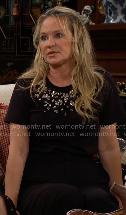 Sharon's black crystal embellished top on The Young and the Restless