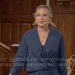 Sharon’s blue pinstripe wrap top and pants set on The Young and the Restless