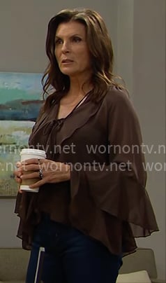 Sheila’s brown ruffle blouse on The Bold and the Beautiful Sheila’s brown ruffle blouse on The Bold and the Beautiful