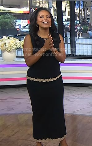 Sheinelle’s black scalloped trim top and skirt on Today Sheinelle’s black scalloped trim top and skirt on Today