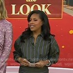 Sheinelle’s brown striped mini shirtdress on Today Sheinelle’s brown striped mini shirtdress on Today