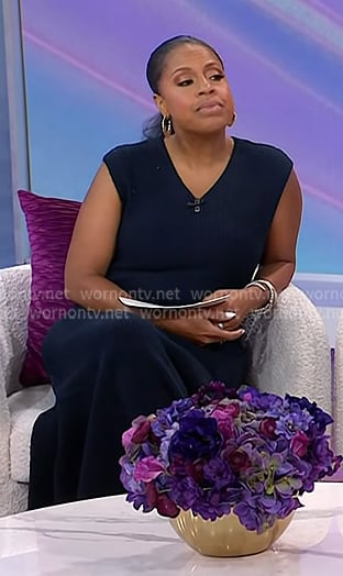 Sheinelle's navy ribbed sweater dress on Today