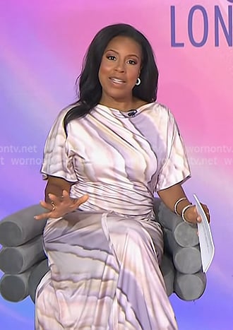 Sheinelle's pink abstract print ruched dress on Today