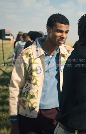 Skylar's beige floral embroidered jacket on My Life with the Walter Boys