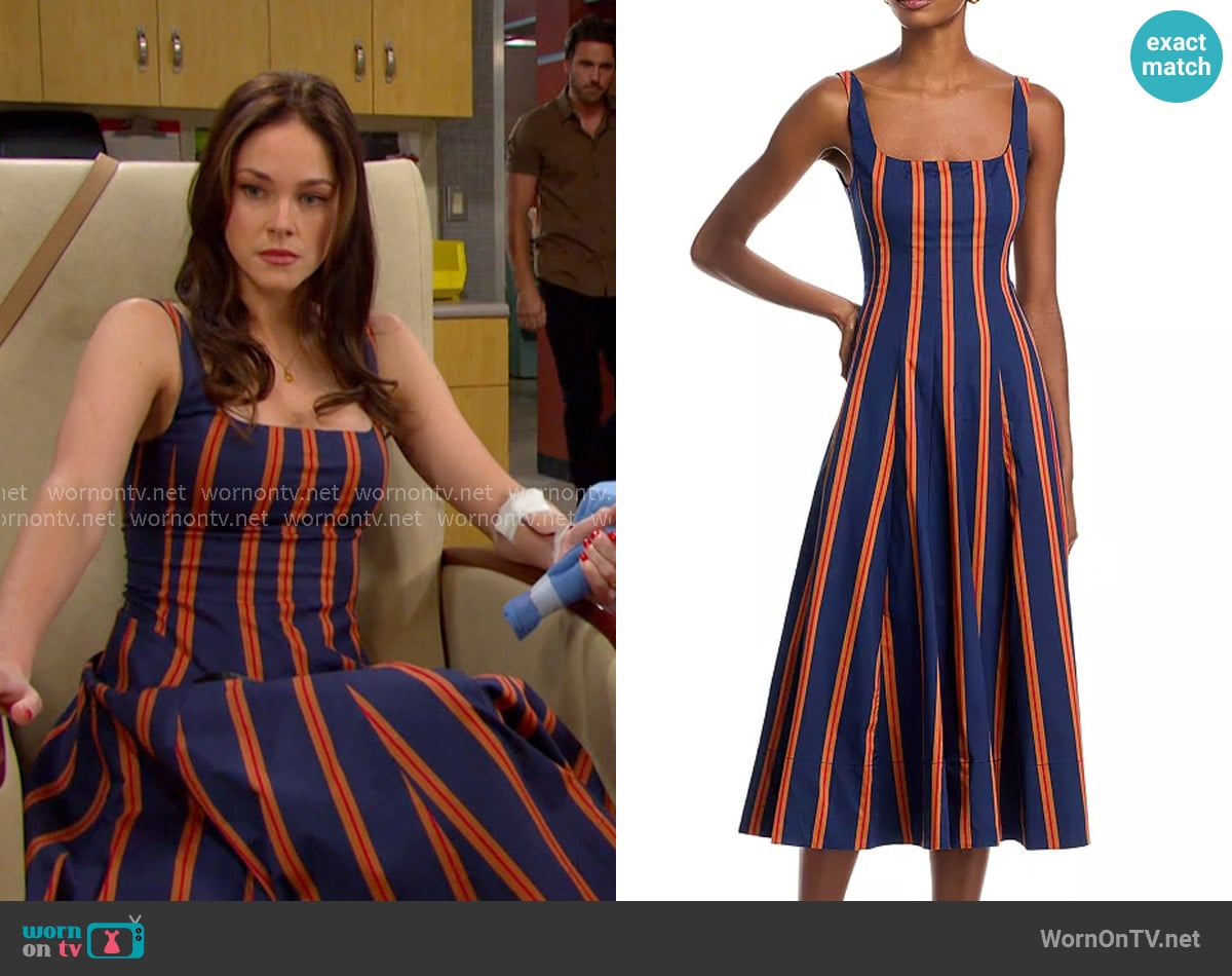 Staud Wells Midi Dress worn by Stephanie Johnson (Abigail Klein) on Days of our Lives Staud Wells Midi Dress worn by Stephanie Johnson (Abigail Klein) on Days of our Lives