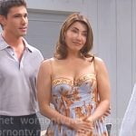 Steffy’s blue floral bustier dress on The Bold and the Beautiful Steffy’s blue floral bustier dress on The Bold and the Beautiful