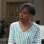 Stella’s blue striped tunic top on General Hospital Stella’s blue striped tunic top on General Hospital