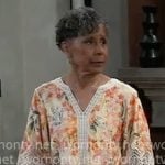 Stella’s floral top with crochet trims on General Hospital Stella’s floral top with crochet trims on General Hospital