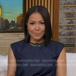 Stephanie’s navy gathered cap sleeve dress on Good Morning America